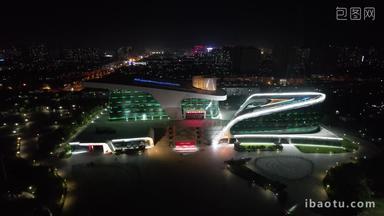河北衡水文化艺术中心夜景灯光航拍